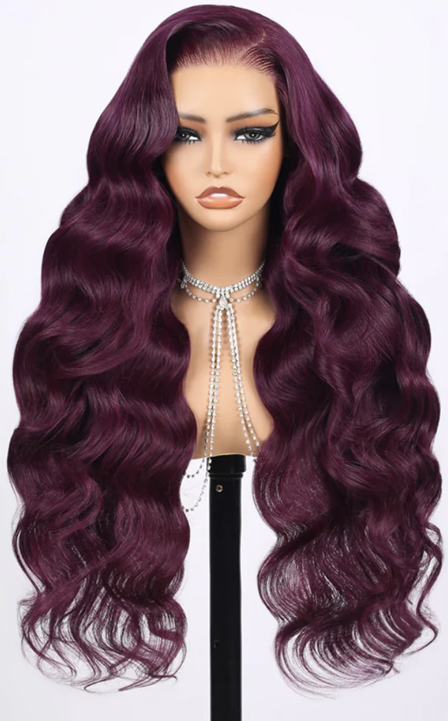 Lace Frontal Plum Body Wave Glueless Wig with Natural Hairline