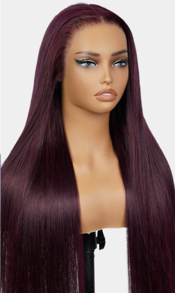 Lace Frontal Plum Straight Glueless Wig with Natural Hairline