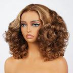Glueless Honey Blonde Highlights Bouncy Curl Wig
