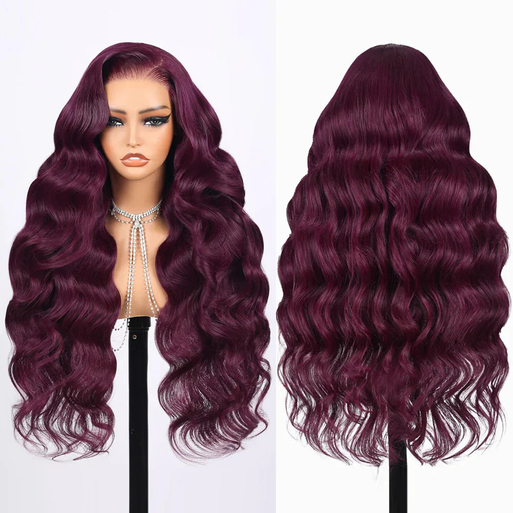 Lace Frontal Plum Body Wave Glueless Wig with Natural Hairline