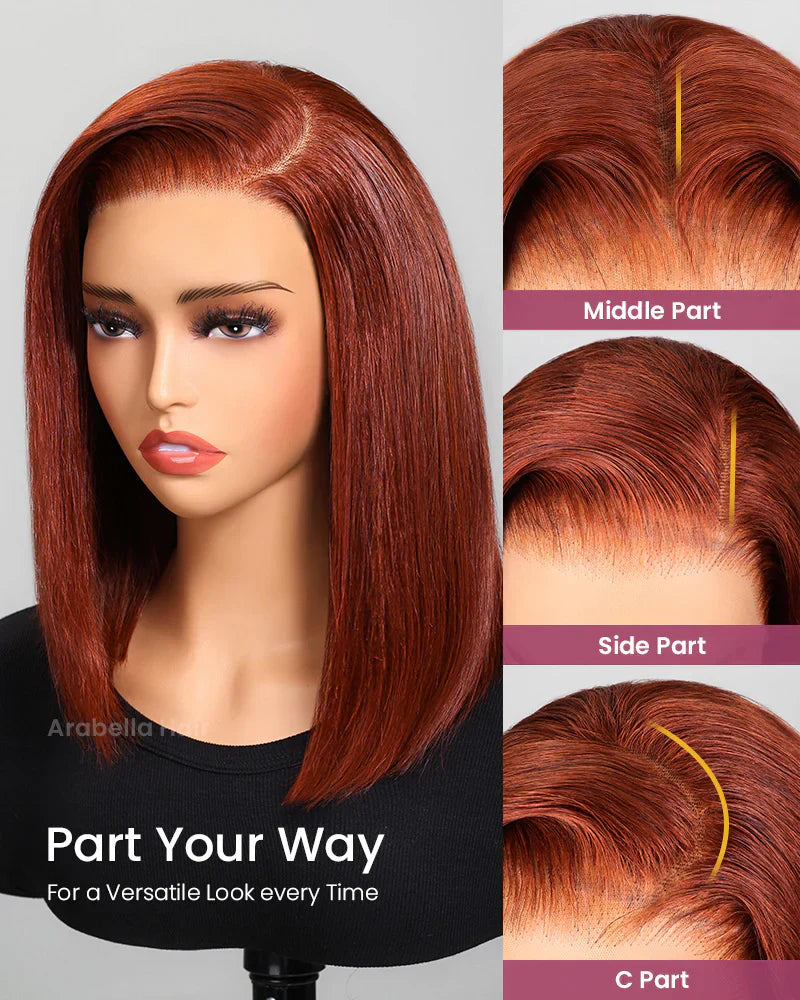 Lace Frontal #33 Reddish Brown Straight Bob Glueless Wig