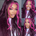 Lace Frontal Glueless Dark Plum Skunk Stripe Straight Wig