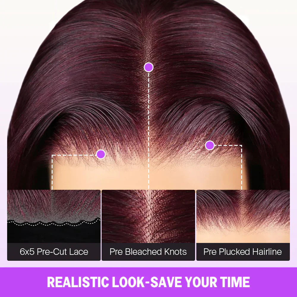 Lace Frontal Plum Body Wave Glueless Wig with Natural Hairline