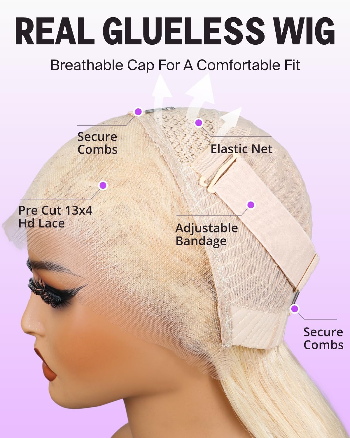 61B Blonde Pre-Cut Glueless Wig