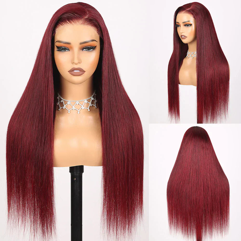 99J Burgundy Straight Pre-Cut Glueless Wig