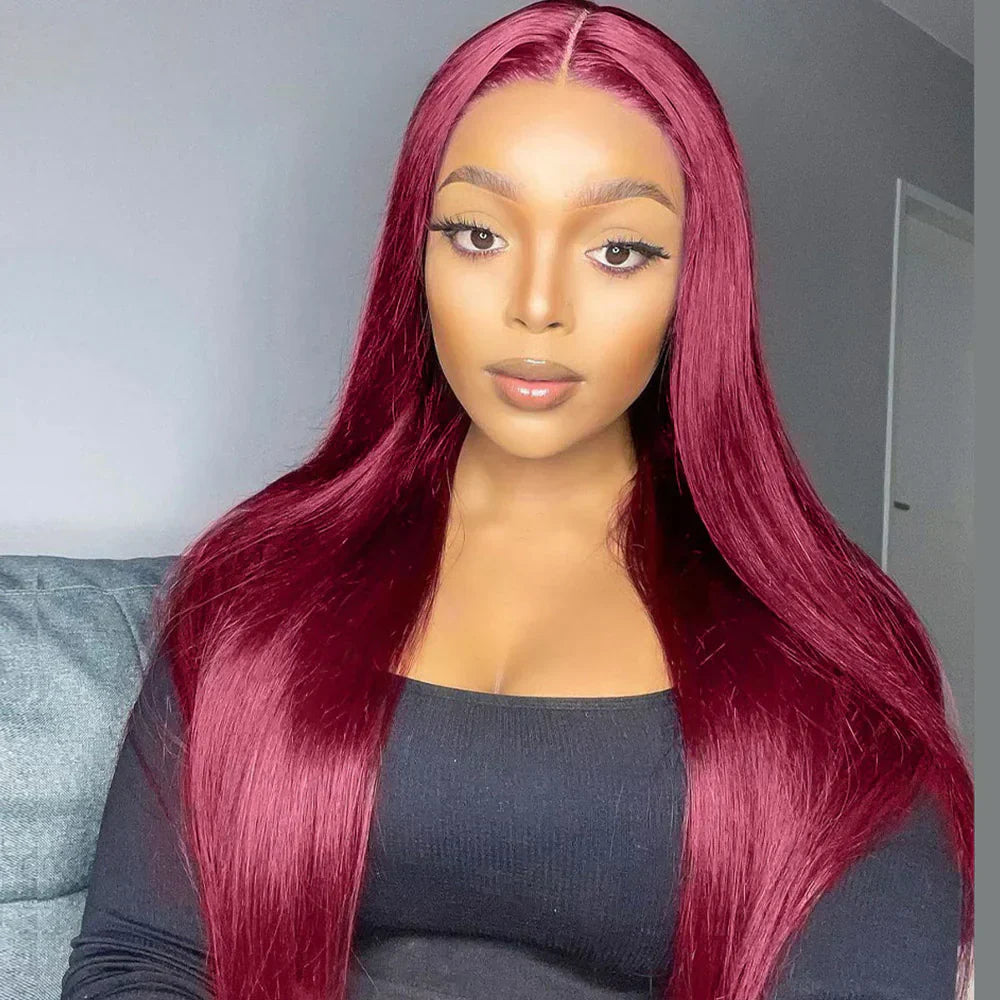 99J Burgundy Straight Pre-Cut Glueless Wig