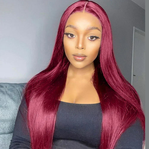 99J Burgundy Straight Pre-Cut Glueless Wig