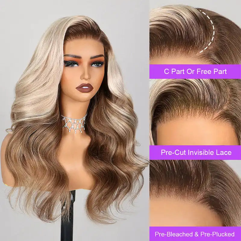 Loose Body Wavy Glueless Wig - Ash Blonde Ombre