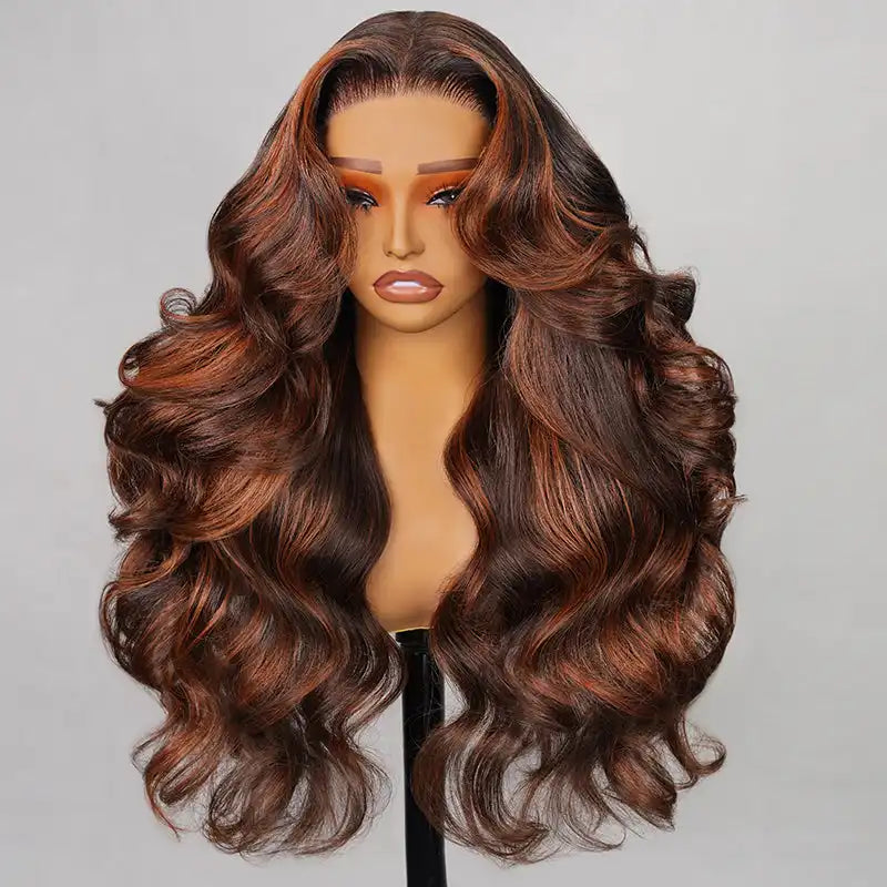 Pre-Cut Long Deep Wave Glueless Wig - Caramel Ombre