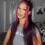 Lace Frontal Glueless Dark Plum Skunk Stripe Straight Wig