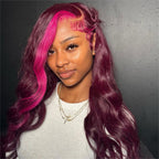 Lace Frontal Glueless Dark Plum Skunk Stripe Straight Wig