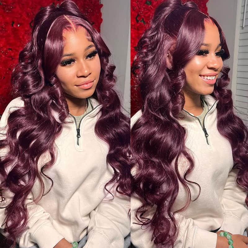 Lace Frontal Plum Body Wave Glueless Wig with Natural Hairline