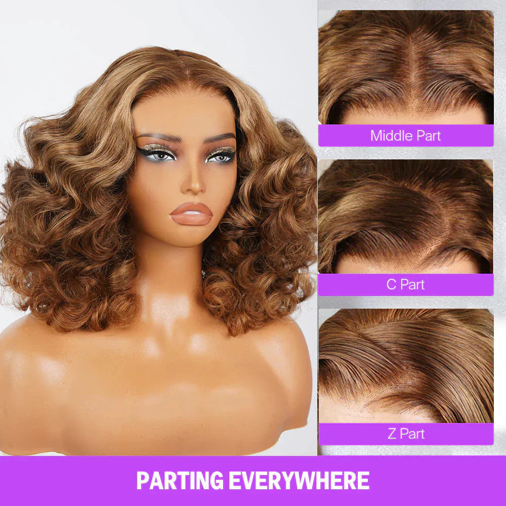 Glueless Honey Blonde Highlights Bouncy Curl Wig