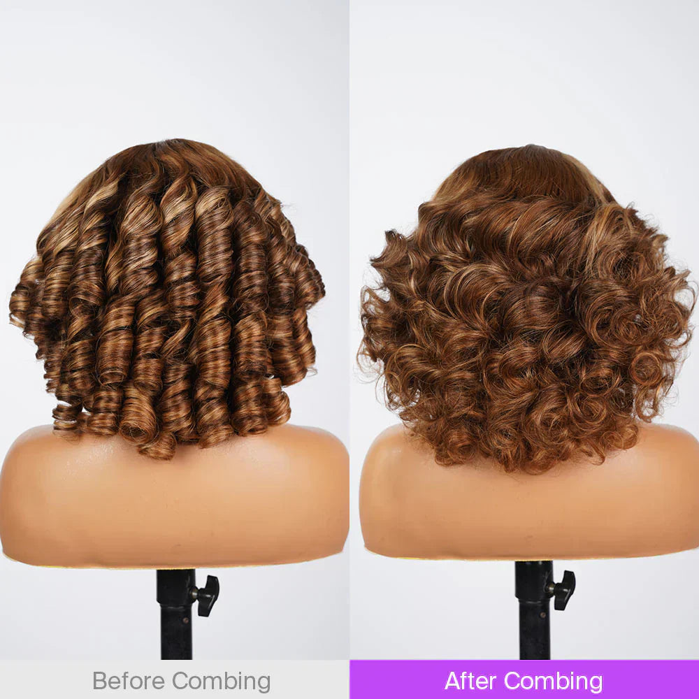 Glueless Honey Blonde Highlights Bouncy Curl Wig
