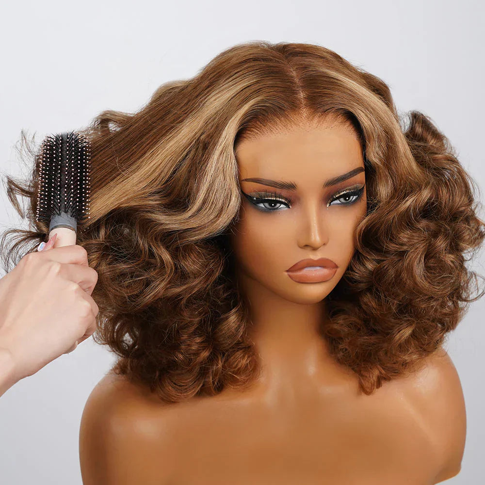 Glueless Honey Blonde Highlights Bouncy Curl Wig