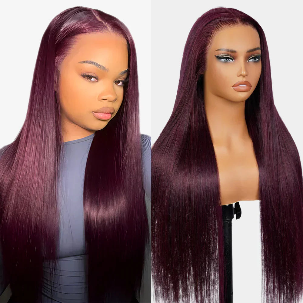 Lace Frontal Plum Straight Glueless Wig with Natural Hairline