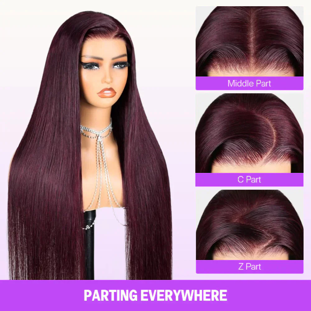 Lace Frontal Plum Straight Glueless Wig with Natural Hairline